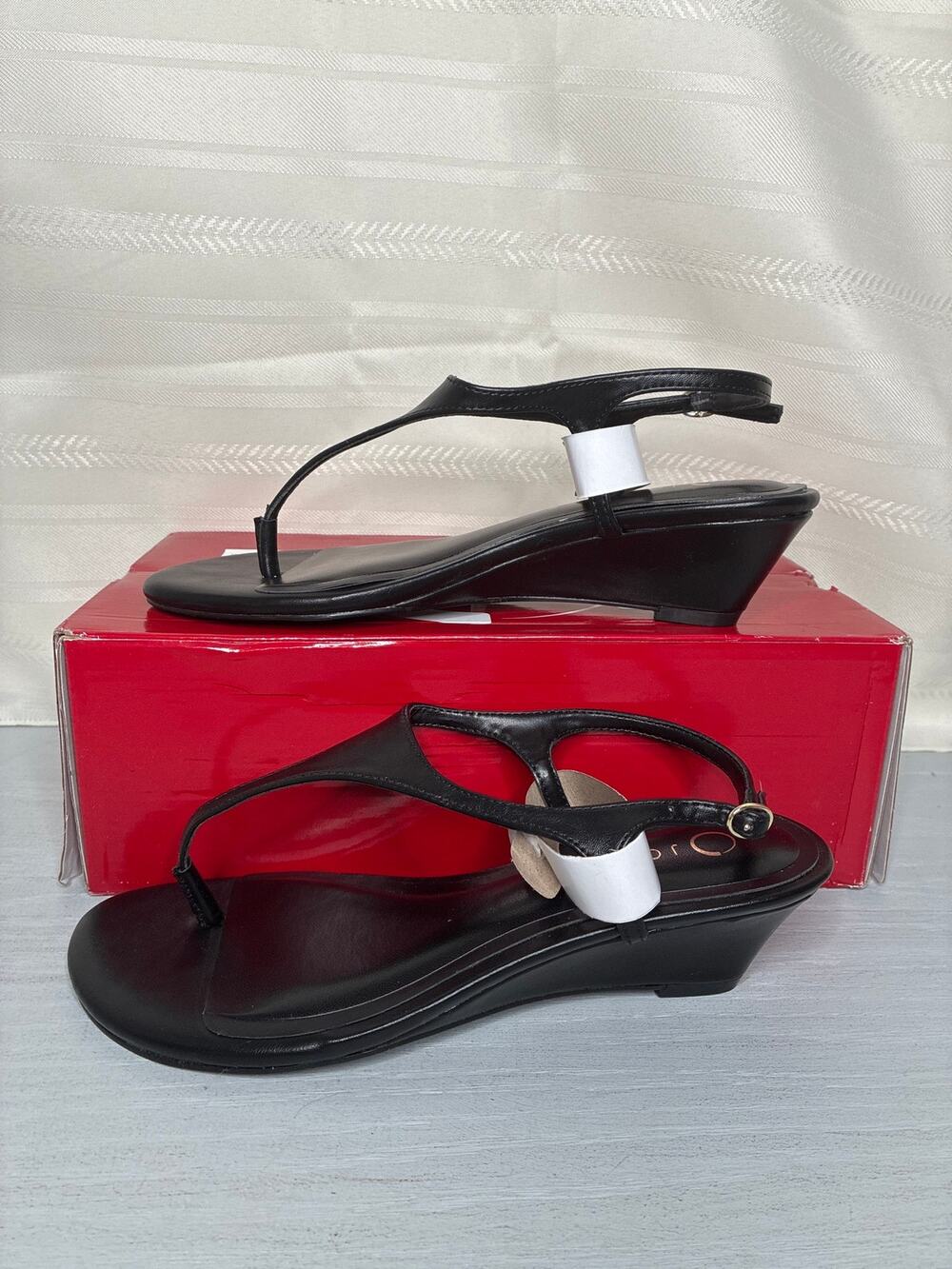 Journee Collection Kathryn Ankle Strap Wedge Sandals Black Size 6.5M